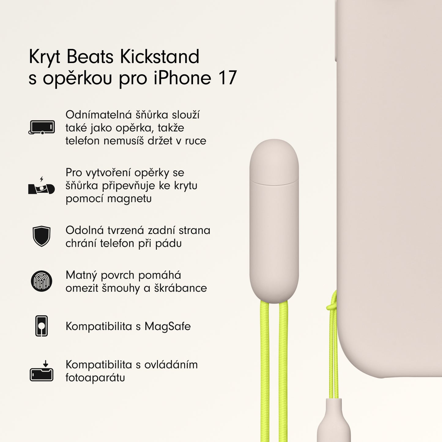 Kryt se stojánkem pro iPhone 17 Beats s MagSafe a ovladačem fotoaparátu - vápencově šedý - istyle.work
