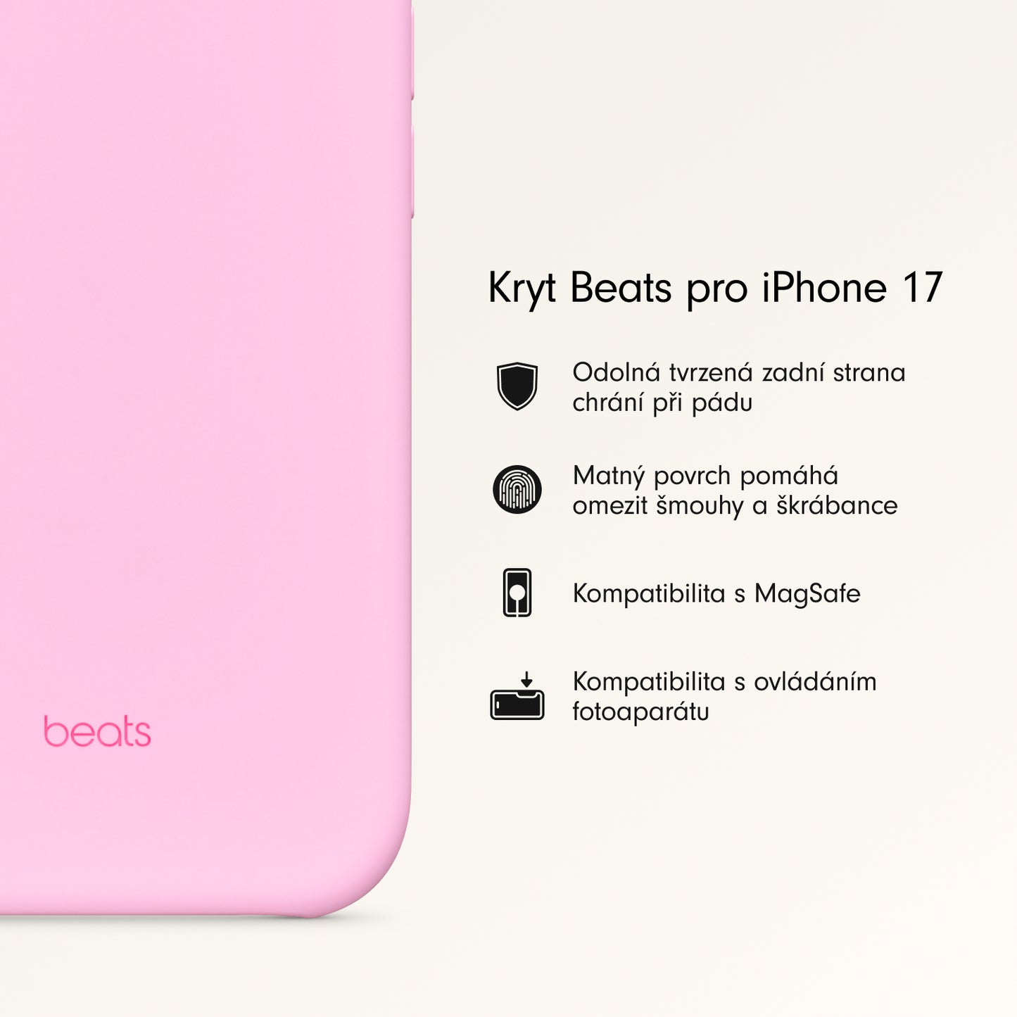 Kryt pro iPhone 17 Beats s MagSafe a ovladačem fotoaparátu - oblázkově růžový - istyle.work