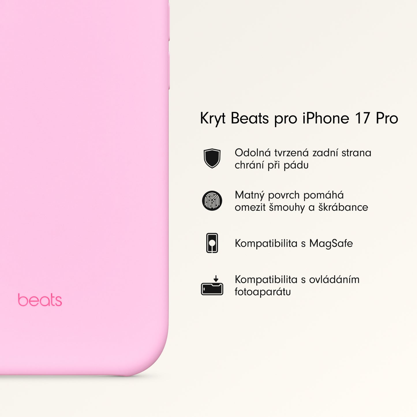 Kryt pro iPhone 17 Pro Beats s MagSafe a ovladačem fotoaparátu - oblázkově růžový - istyle.work