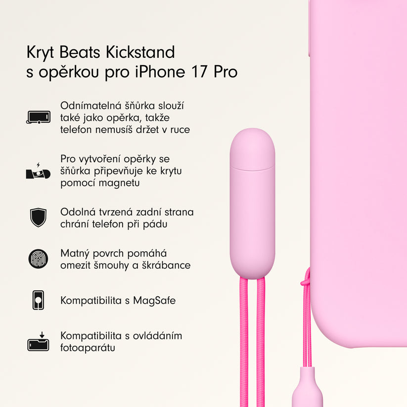 Kryt se stojánkem pro iPhone 17 Pro Beats s MagSafe a ovladačem fotoaparátu - oblázkově růžový - istyle.work