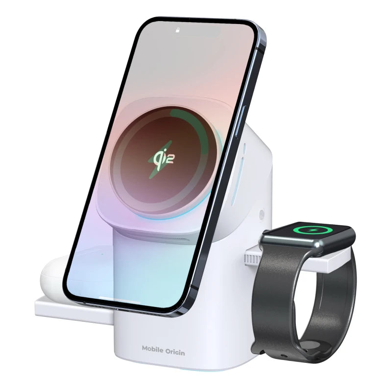 Bezdrátová nabíječka Mobile Origin 3in1 Wireless Charging Qi2 Station PW11 - bílá - istyle.work