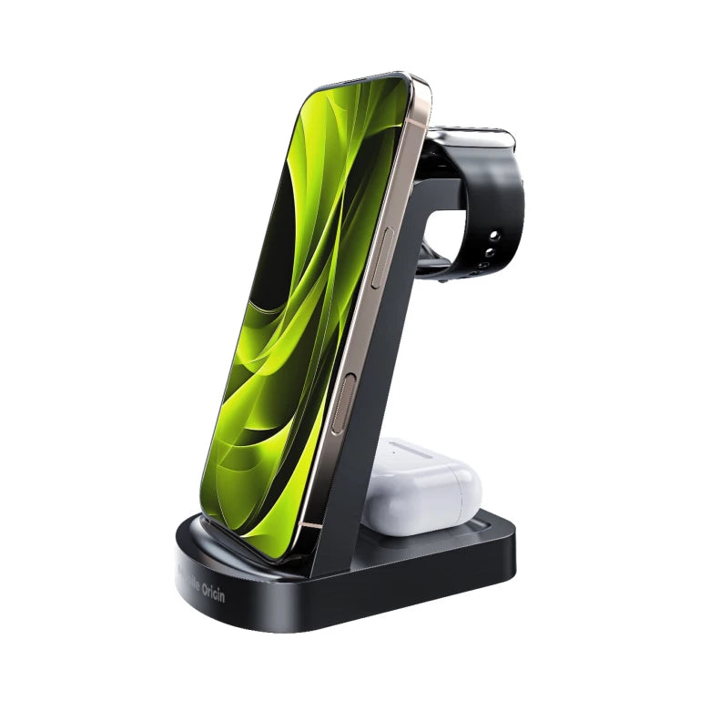 Bezdrátová nabíječka Mobile Origin 3in1 Wireless Charger PW14 MagSafe Compatible - černá