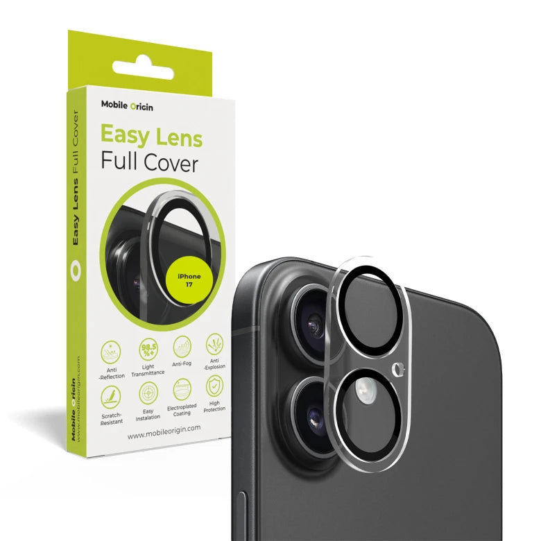 Sklo na fotoaparát pro iPhone 17 Mobile Origin Easy Lens Full Cover - průhledné