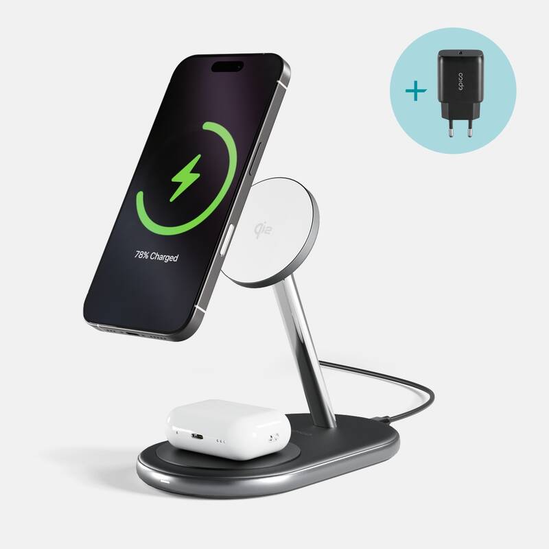 Bezdrátová nabíječka Epico UltraBase Qi2 2in1 Wireless Charging Stand - černá