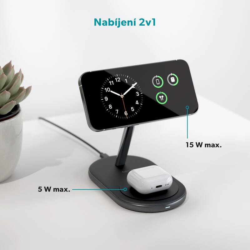 Bezdrátová nabíječka Epico UltraBase Qi2 2in1 Wireless Charging Stand - černá