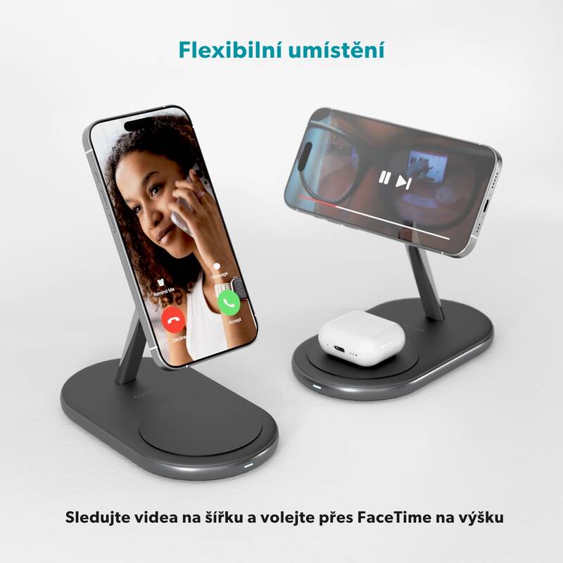 Bezdrátová nabíječka Epico UltraBase Qi2 2in1 Wireless Charging Stand - černá