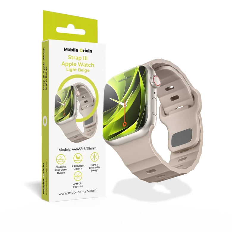 Řemínek pro Apple Watch 44/45/46/49 mm Mobile Origin FKM Strap s kovovým zapínáním - béžový - istyle.work