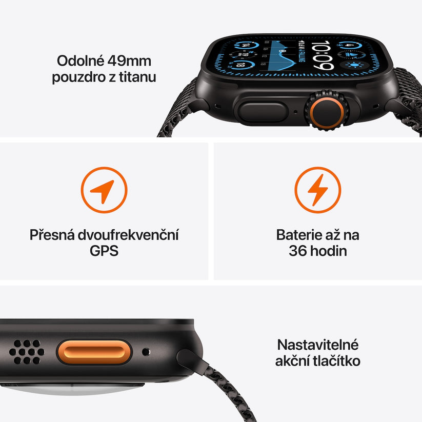 Apple Watch Ultra 2 GPS + Cellular, 49mm přírodně titanové pouzdro s přírodně titanovým milánským tahem z titanu - S (otevřený)