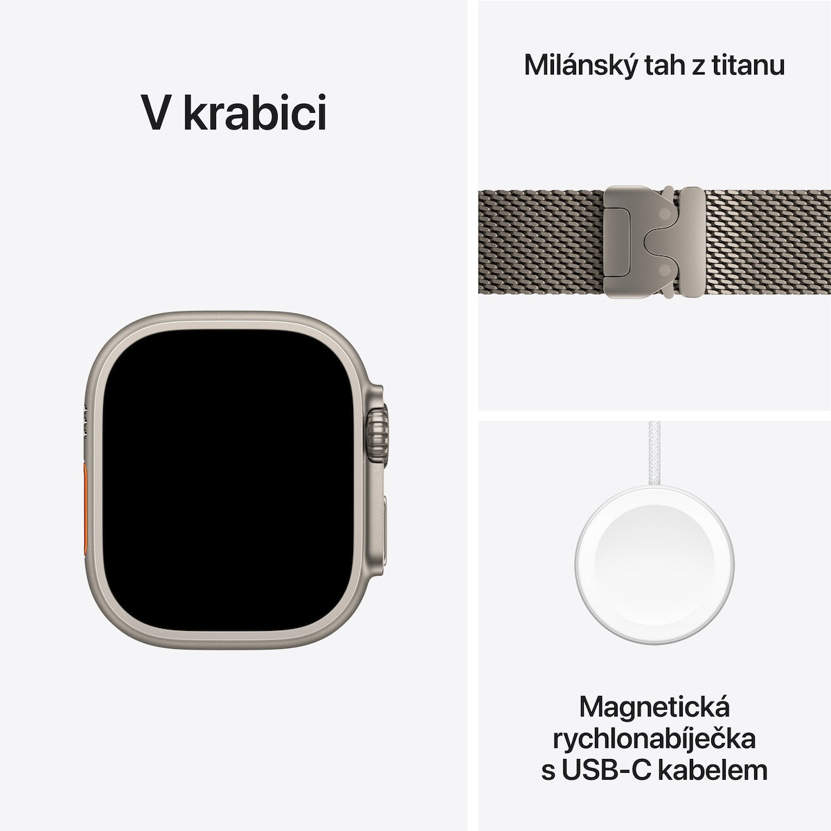 Apple Watch Ultra 2 GPS + Cellular, 49mm přírodně titanové pouzdro s přírodně titanovým milánským tahem z titanu - S (otevřený)