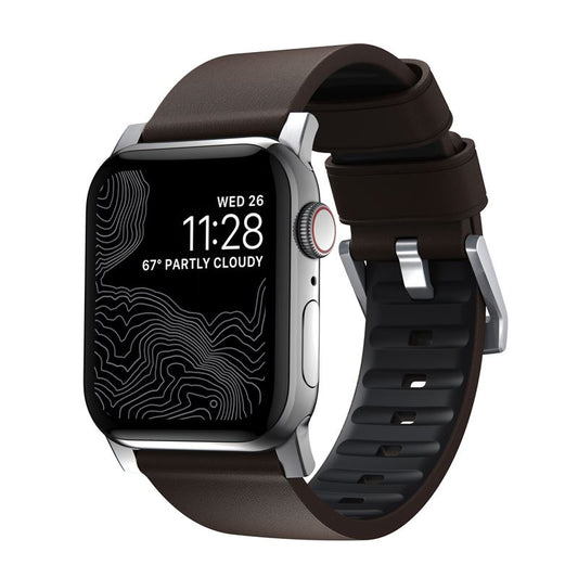 Řemínek pro Apple Watch 42/44/45/49 mm Nomad Active Strap Pro - hnědý se stříbrnou přezkou - istyle.work