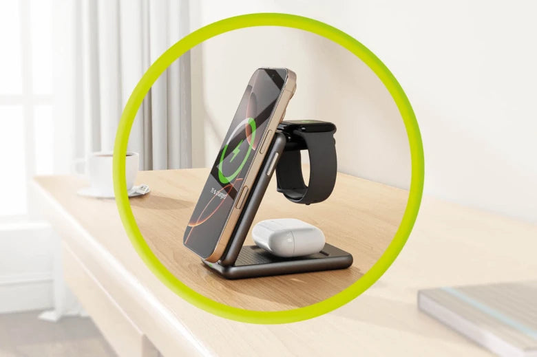 Bezdrátová nabíječka Mobile Origin 3in1 Foldable Qi2 Charger PW8 - stříbrná