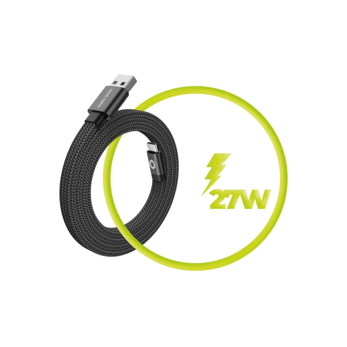 Magnetický 27W nabíjecí kabel Mobile Origin Original Flat Cable USB-A / USB-C 1m - černý - istyle.work