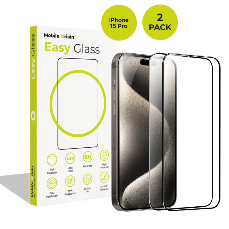 Ochranné sklo pro iPhone 15 Pro Mobile Origin EasyGlass - 2 ks