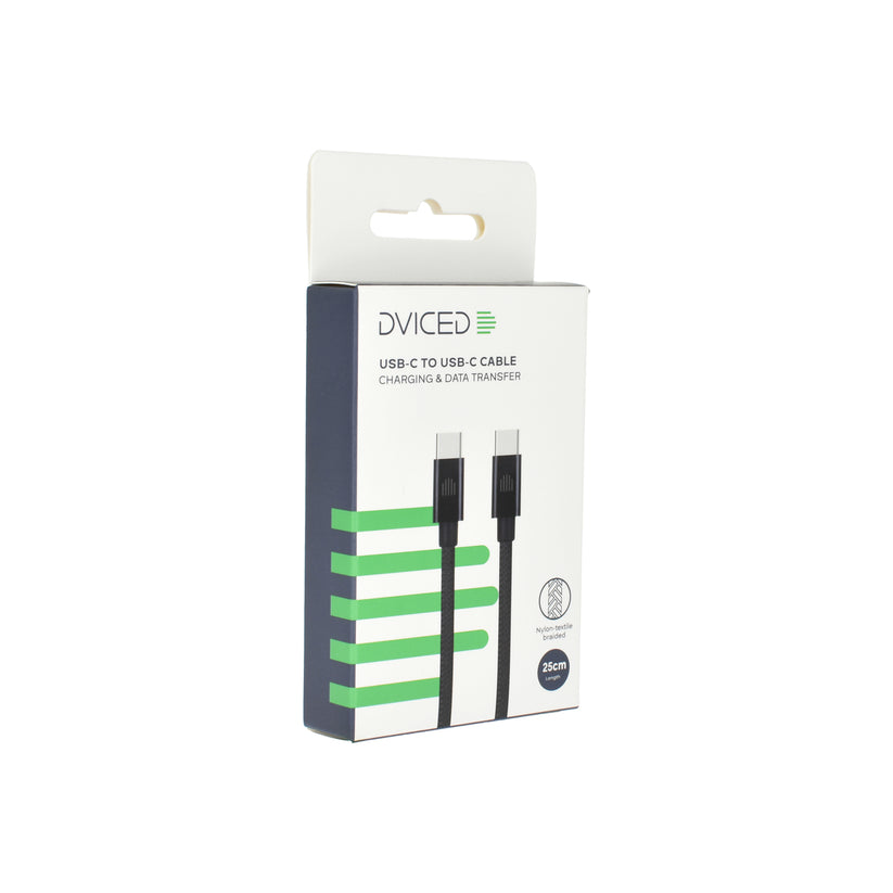 Pletený kabel USB-C / USB-C Dviced 0,25 m – černý - istyle.work