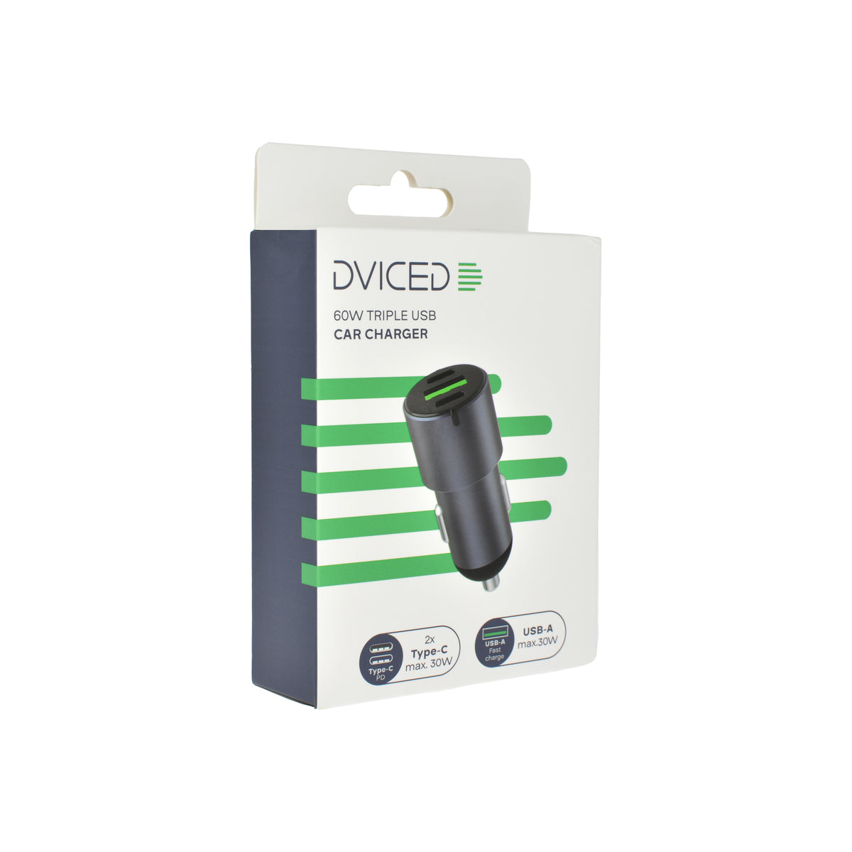 Autonabíječka 60W Dviced 1× USB-A, 2× USB-C – šedá - istyle.work