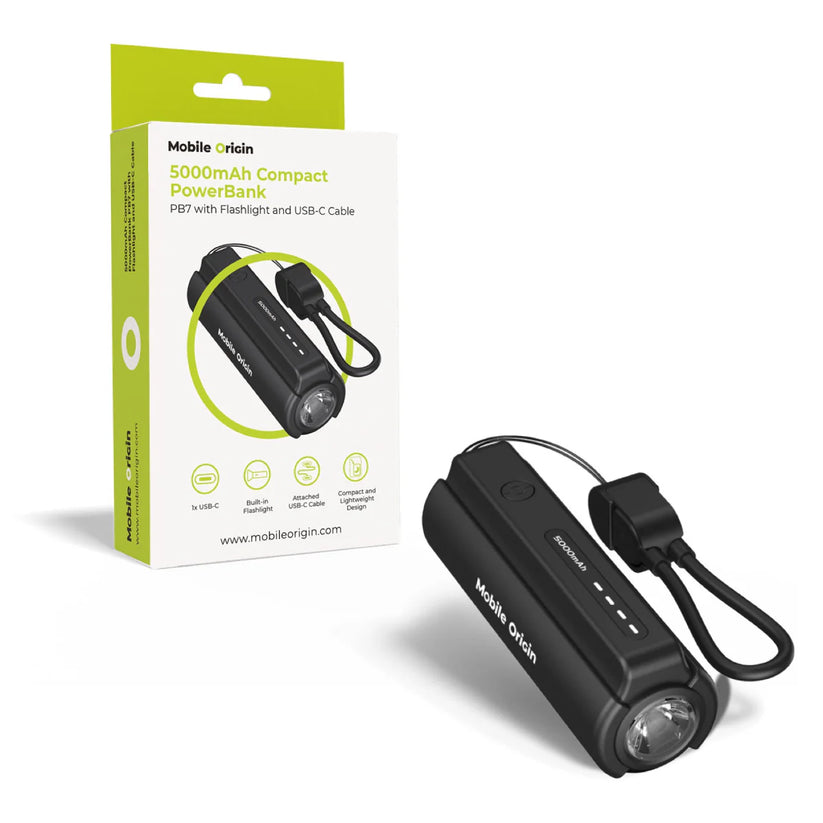 Powerbanka Mobile Origin Kompaktní PB7 5000mAh s baterkou a USB-C kabelem - istyle.work