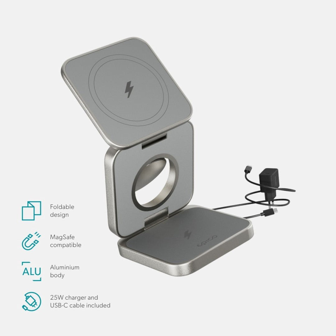 MagSafe bezdrátová nabíječka Epico UltraBase EF45 3v1 - titanová