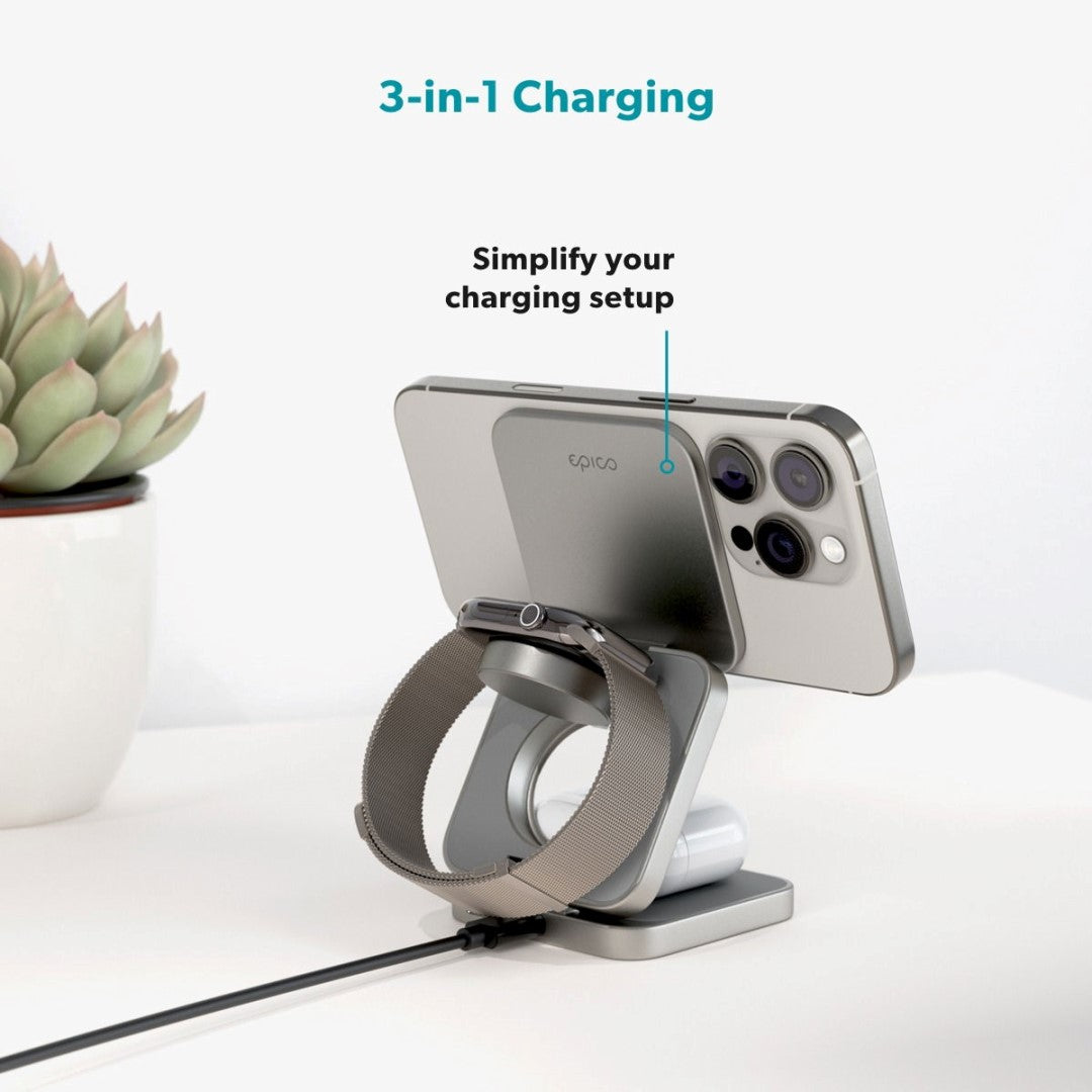 MagSafe bezdrátová nabíječka Epico UltraBase EF45 3v1 - titanová