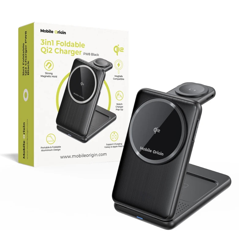 Bezdrátová nabíječka Mobile Origin 3in1 Foldable Qi2 Charger PW8 - černá