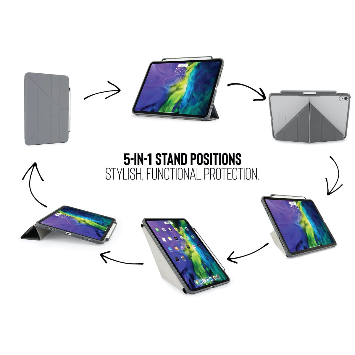 Pouzdro Pipetto Origami pro iPad Air 4 10.9" (2020) s prostorem na Apple Pencil - šedé - istyle.work