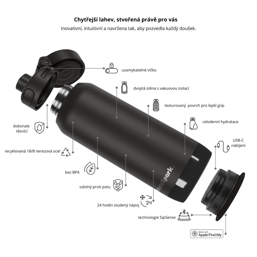 Chytrá lahev HidrateSpark PRO 2 950 ml - černá
