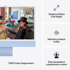 iMac 24“ 4.5K displej, Apple M4 8jádrové CPU, 8jádrové GPU, 16GB, 256GB SSD, CZ - modrý