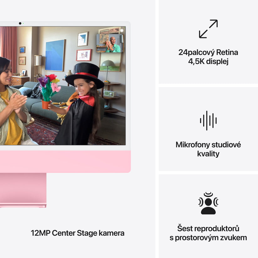 iMac 24“ 4.5K displej, Apple M4 10jádrové CPU, 10jádrové GPU, 16GB, 512GB SSD, CZ - růžový