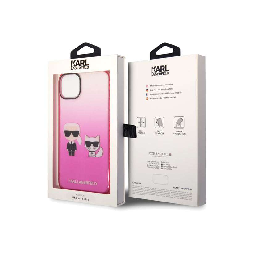 Kryt pro iPhone 14 Plus Karl Lagerfeld Gradient Karl and Choupette - růžový - istyle.work