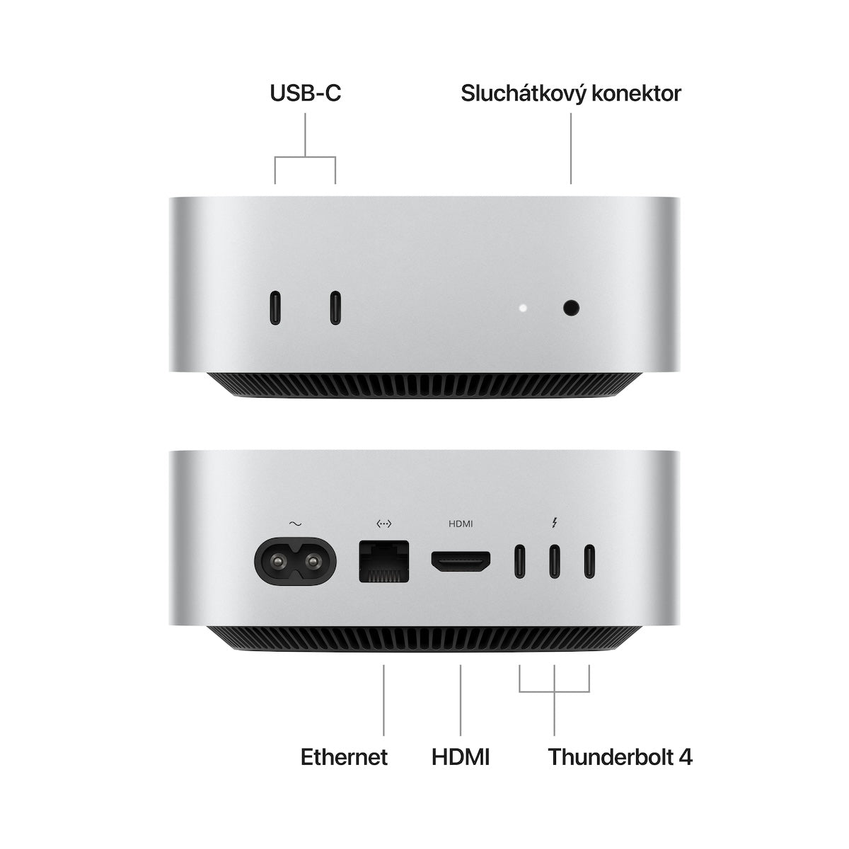 Mac mini, Apple M4 10jádrové CPU, 10jádrové GPU, 16GB, 256GB SSD - stříbrný (otevřený)