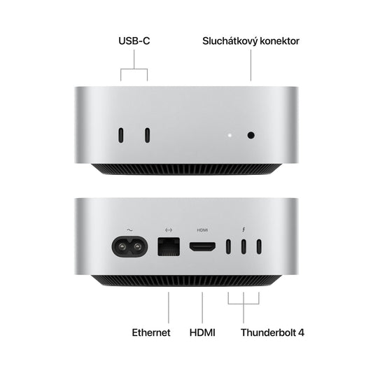Mac mini, Apple M4 10jádrové CPU, 10jádrové GPU, 16GB, 256GB SSD - stříbrný (otevřený)