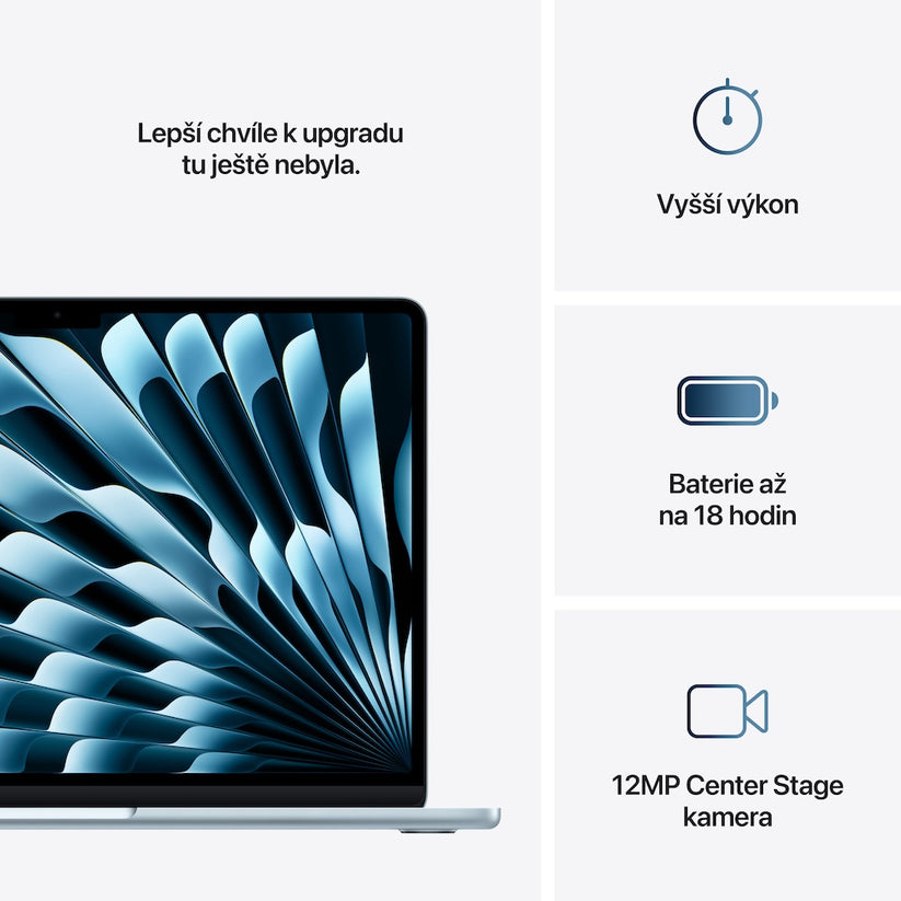 MacBook Air 13,6", Apple M4 10jádrové CPU, 8jádrové GPU, 16GB, 256GB SSD, CZ - blankytně modrý (otevřený)