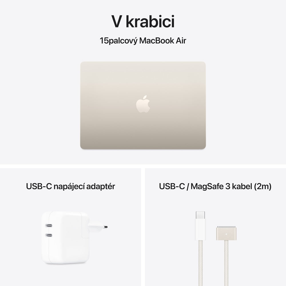 MacBook Air 15,3", Apple M4 10jádrové CPU, 10jádrové GPU, 16GB, 256GB SSD, CZ - hvězdně bílý (otevřený)