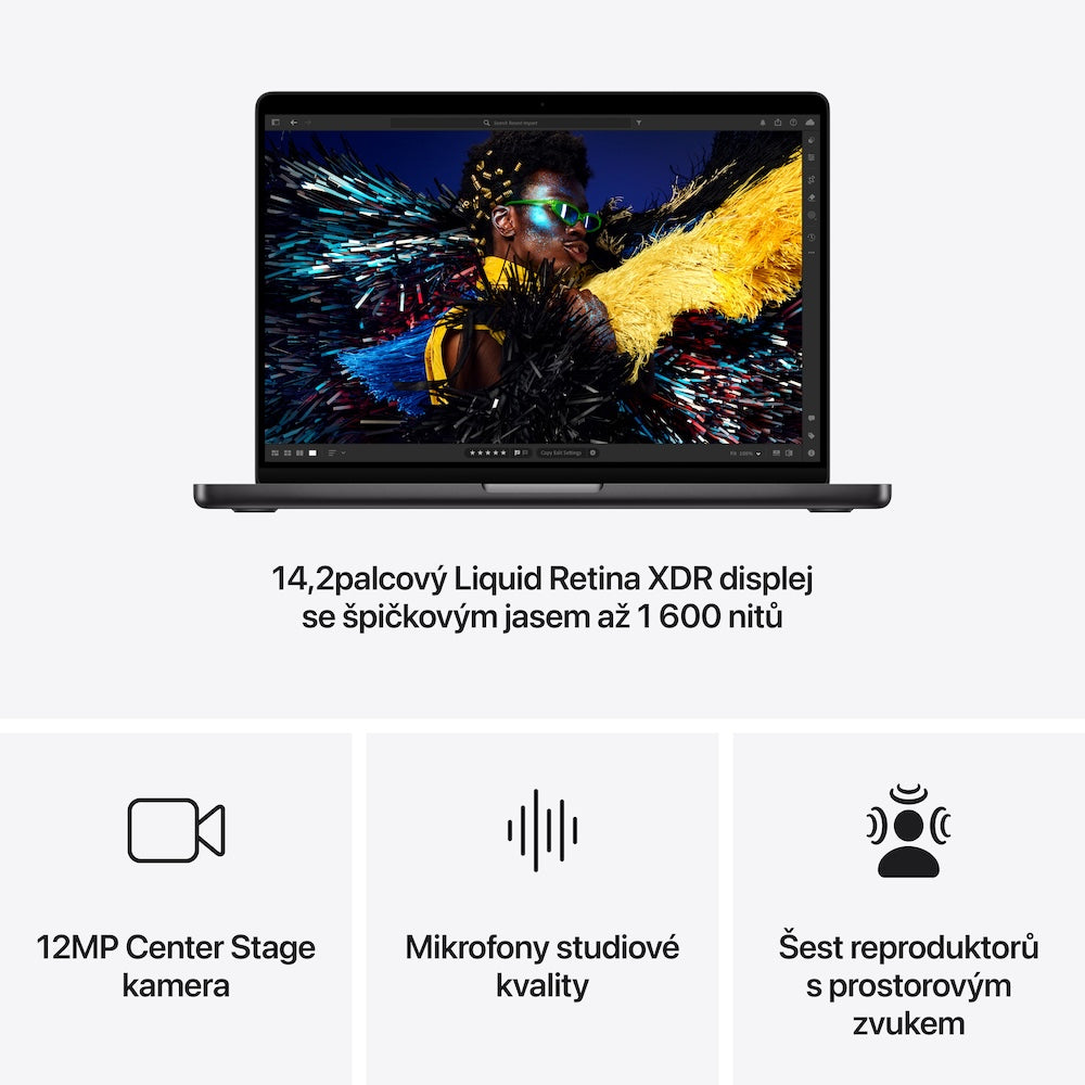 Apple MacBook Pro 14,2", Apple M4 Pro 12jádrové CPU, 16jádrové GPU, 24GB, 512GB SSD, CZ - vesmírně černý (otevřený) - istyle.work
