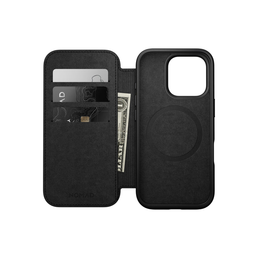 Kožený MagSafe kryt pro iPhone 16 Pro Nomad Modern Leather Folio - černý - istyle.work