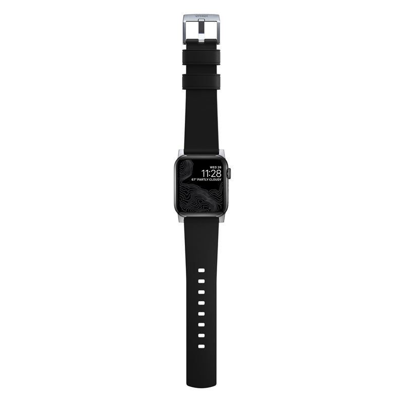 Řemínek pro Apple Watch 42/44/45/49 mm Nomad Active Strap Pro - černý se stříbrnou přezkou - istyle.work