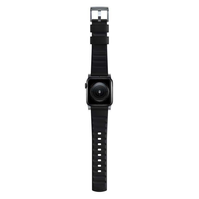 Řemínek pro Apple Watch 42/44/45/49 mm Nomad Active Strap Pro - černý se stříbrnou přezkou - istyle.work