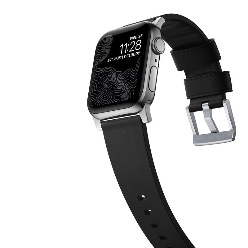 Řemínek pro Apple Watch 42/44/45/49 mm Nomad Active Strap Pro - černý se stříbrnou přezkou - istyle.work