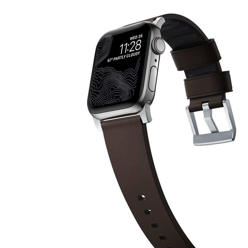 Řemínek pro Apple Watch 42/44/45/49 mm Nomad Active Strap Pro - hnědý se stříbrnou přezkou - istyle.work