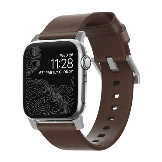 Řemínek pro Apple Watch 42/44/45/49 mm Nomad kožený - stříbrný - istyle.work