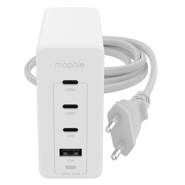 120W GaN nabíječka Mophie 3× USB-C, 1× USB-A PD/HUB - bílá