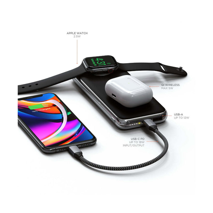 Bezdrátová powerbanka Quatro s bezdrátovou nabíječkou Satechi - vesmírně šedá - istyle.work