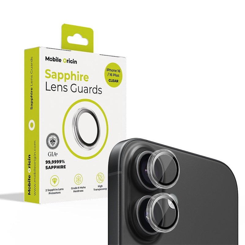 Safírové sklo na čočky pro iPhone 16/16 Plus Mobile Origin - průhledné - istyle.work