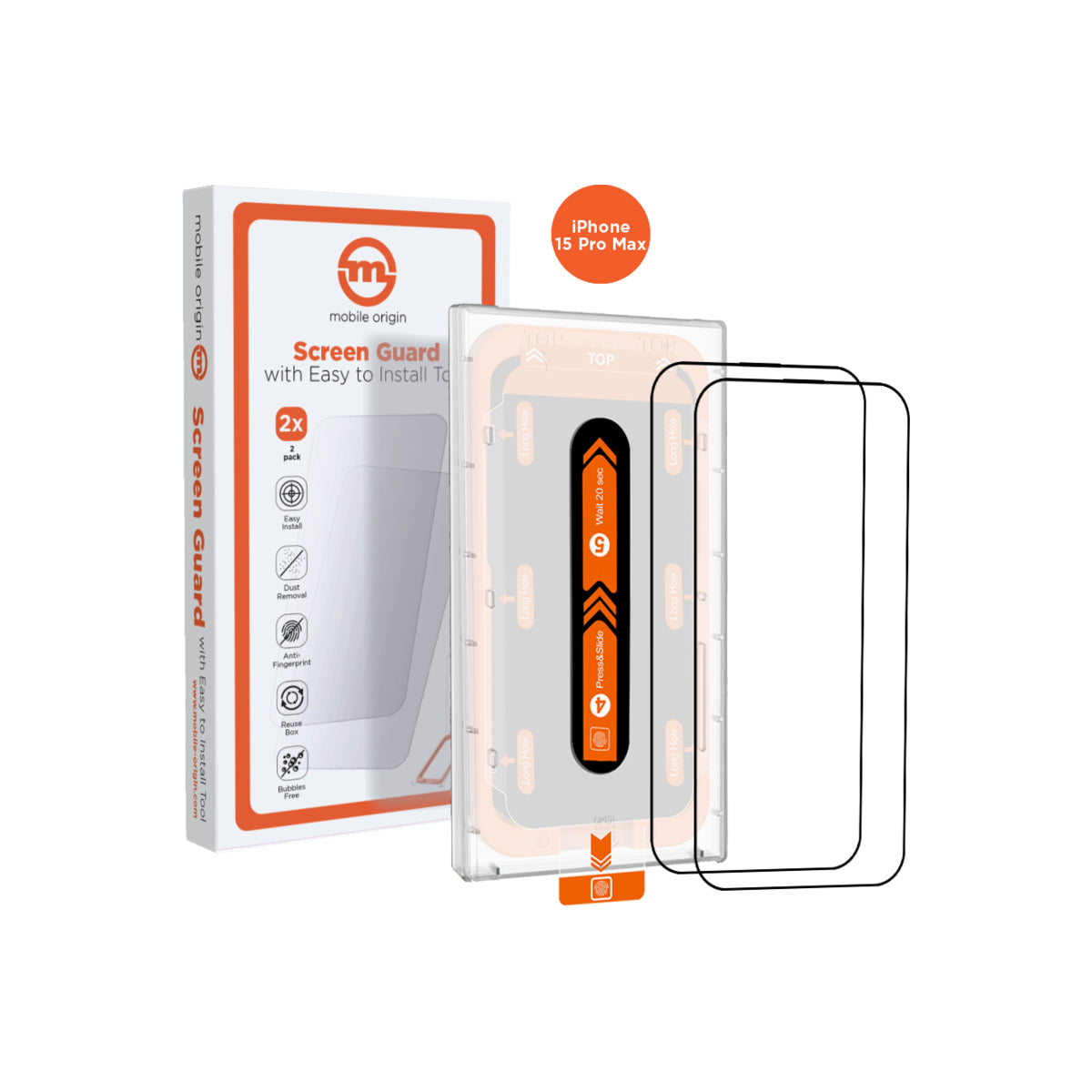 2 kusy ochranného skla pro iPhone 15 Pro Max se snadným aplikátorem Mobile Origin Screen Guard - istyle.work