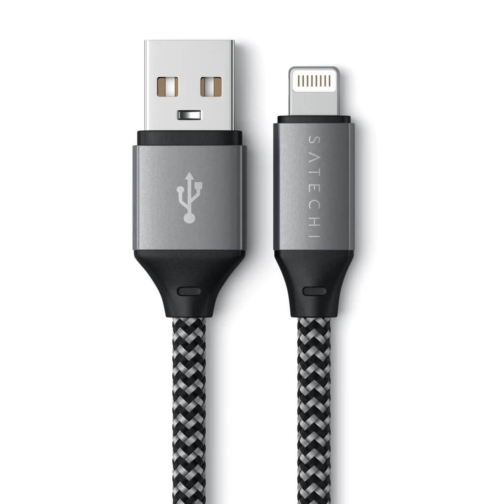 Pletený kabel Satechi USB-A na Lightning 25 cm – šedý - istyle.work