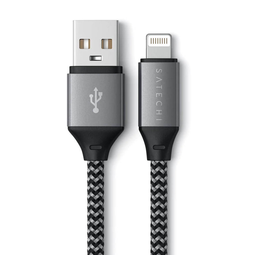 Pletený kabel Satechi USB-A na Lightning 25 cm – šedý - istyle.work