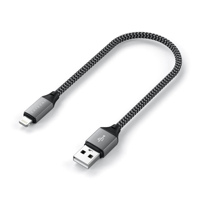 Pletený kabel Satechi USB-A na Lightning 25 cm – šedý - istyle.work