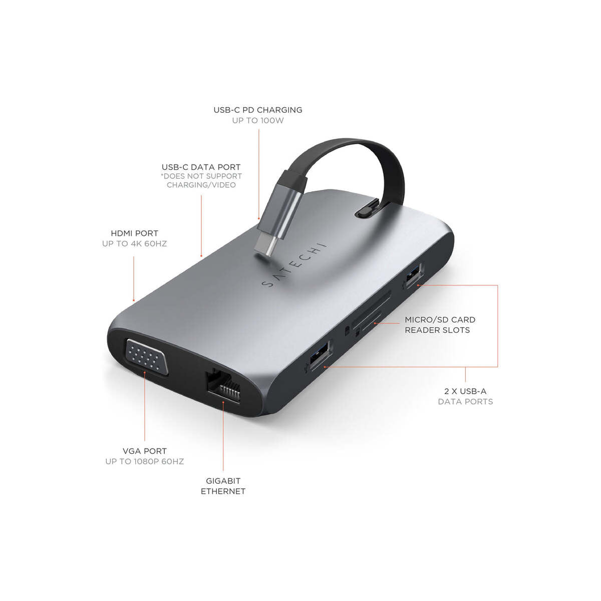 Víceportový cestovní USB-C adaptér Satechi - vesmírně šedý - istyle.work