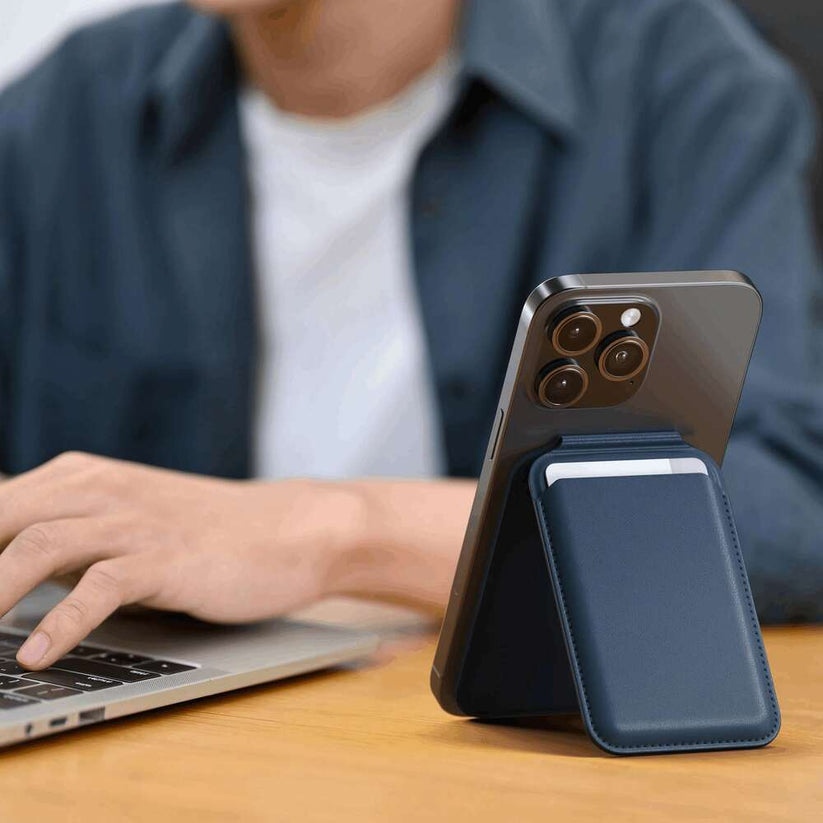 Magnetický stojánek s peněženkou pro iPhone Satechi - modrý - istyle.work